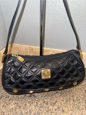 MCM Black Quilted Leather Shoulder Bag with Gold Hardware
